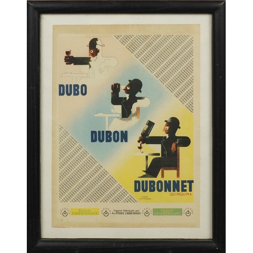 270 - Vintage French wine poster, Dubo Dubon Dubonnet, mounted and framed, 36cm x 25cm excluding the mount... 