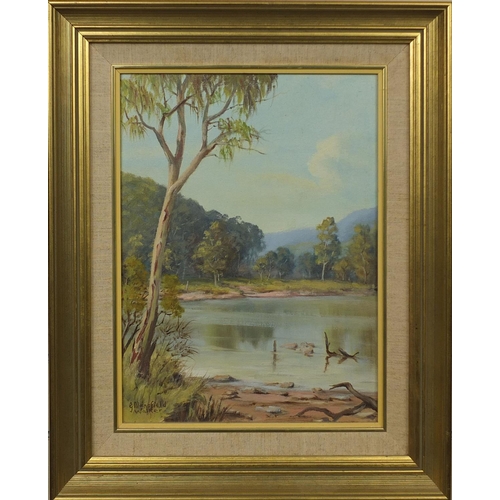 1213 - G Mansfield Walker - Oil onto board, Australian outback, mounted and framed, 40cm x 29cm excluding h... 