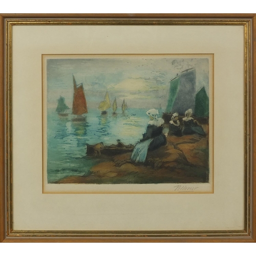 1265 - Maurice Pellerier - Pair of pencil signed coloured prints, harbour scenes, both mounted and framed, ... 