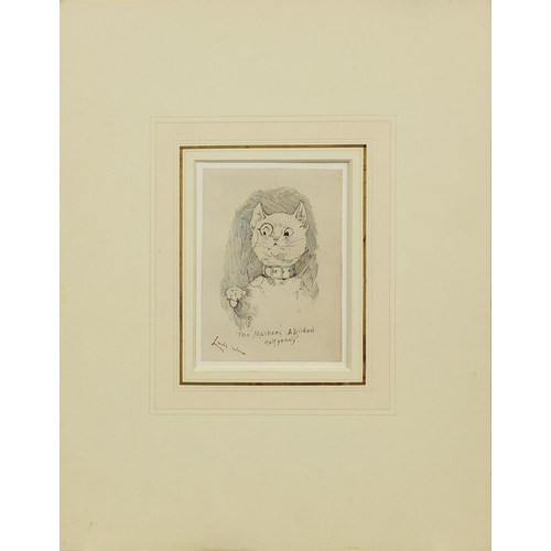 1228 - Louis Wain - Unframed ink sketch, 'the mashers a gilded half penny', mounted, inscribed verso, 11cm ... 