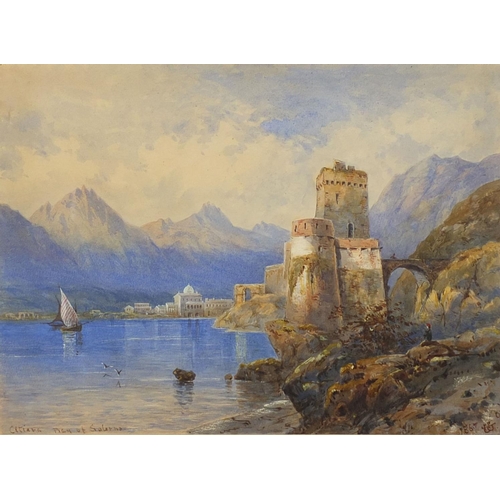 1285 - 19th century Italian watercolour, bay of Salerno, bearing monogram to the lower right, framed, 31cm ... 