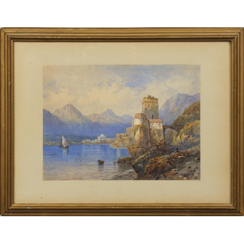 1285 - 19th century Italian watercolour, bay of Salerno, bearing monogram to the lower right, framed, 31cm ... 