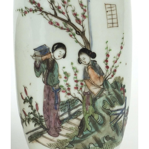 491 - Chinese porcelain vase with twin handles, hand painted with figures and script, together with a Chin... 