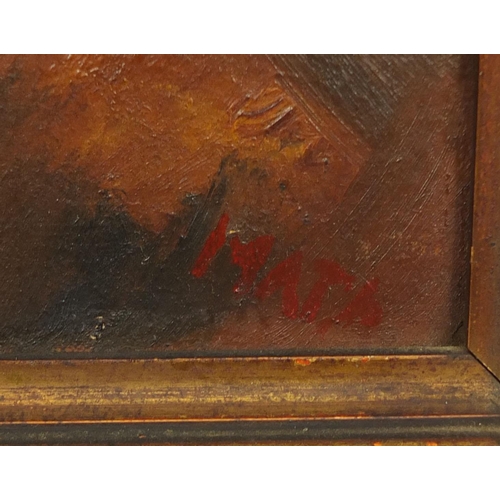 1307 - Oil onto canvas, semi nude female, bearing a signature Mata, label verso, gilt framed, 40cm x 29cm e... 