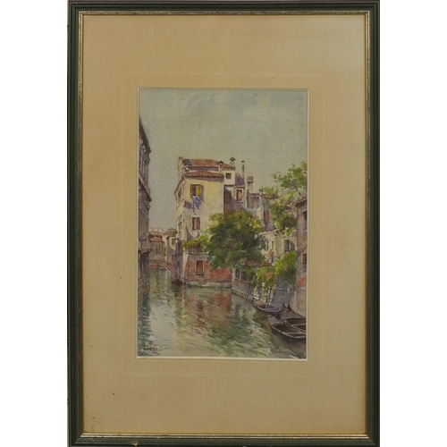 1264 - Elspi - Venetian watercolour, boats in a canal, mounted and framed, 40cm x 25cm excluding the mount ... 