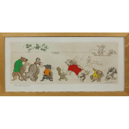 1327 - Boris Klein - Pencil signed comical etching, Eternels Enemies, framed, 43cm x 18cm excluding the fra... 