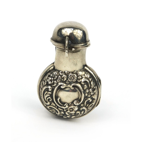 81 - Miniature silver cased glass scent bottle with paper label Inexhaustible smelling salts, The Crown P... 