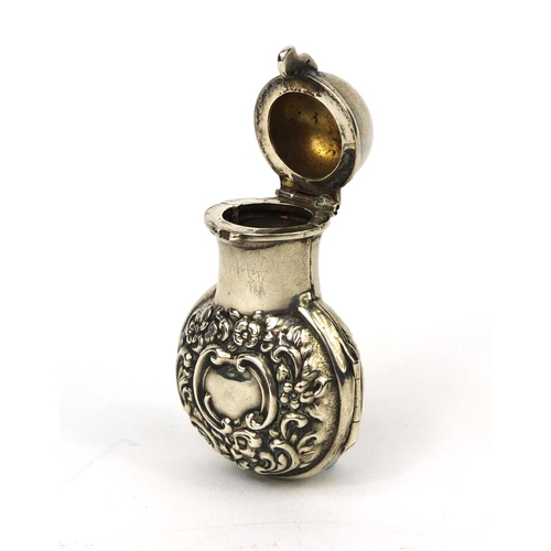 81 - Miniature silver cased glass scent bottle with paper label Inexhaustible smelling salts, The Crown P... 