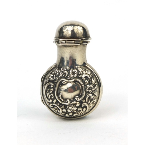 81 - Miniature silver cased glass scent bottle with paper label Inexhaustible smelling salts, The Crown P... 