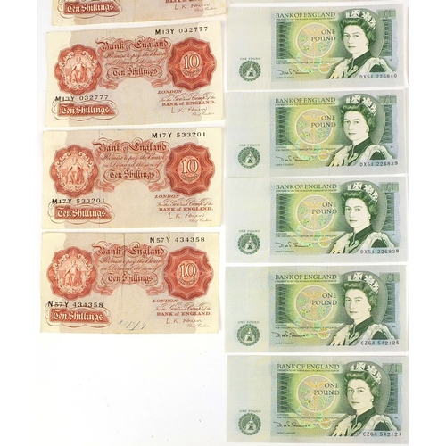 310 - Group of British bank notes, including a 1950 white five pound note serial number S69 055997, thirte... 