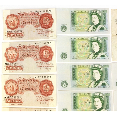 310 - Group of British bank notes, including a 1950 white five pound note serial number S69 055997, thirte... 