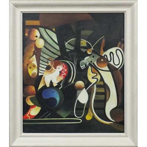 2191 - Oil onto canvas abstract composition, inscribed verso Picabia, framed, 57cm x 49cm