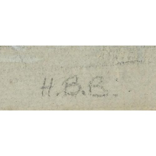 2271 - Watercolour, bridge over town, bearing a monogram H B B, Deighton's Strand gallery label verso, moun... 