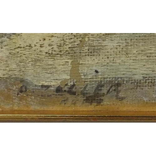 2312 - Russian school oil onto board, Russian farm buildings, bearing an indistinct signature to the lower ... 