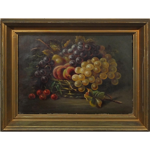 2309 - Oil onto canvas, still life grapes, bearing a signature F T Webb, framed, 35cm x 25cm excluding the ... 