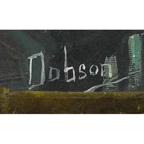 2100 - Modern British oil onto board, Art school, bearing a signature Dobson, inscribed verso, mounted and ... 