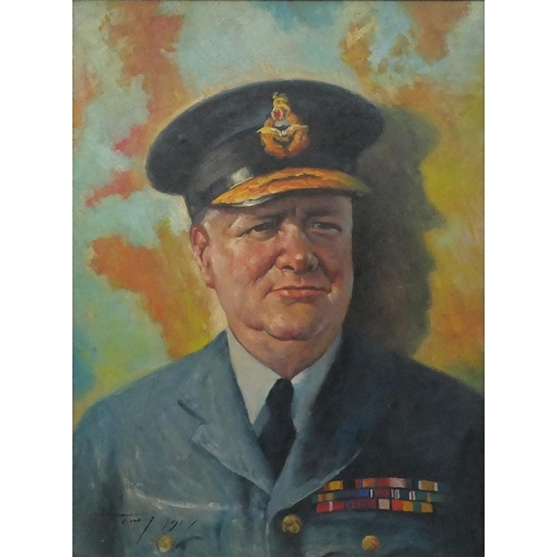 2346 - Oil onto canvas, portrait of Sir Winston Churchill in Military uniform, bearing an indistinct signat... 