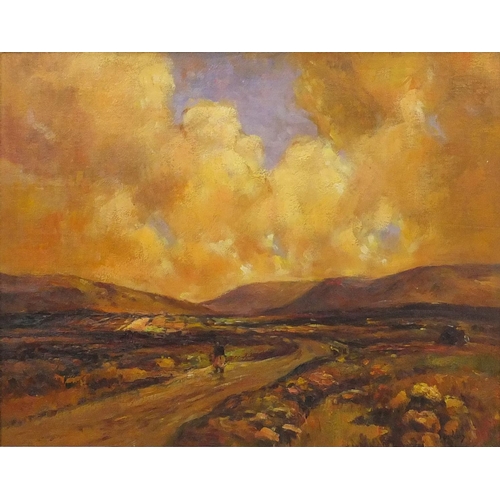 2212 - Irish impressionist oil onto board, Cornimare sunlit landscape, bearing a signature Henry, framed, 5... 