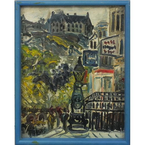 2313 - Impressionist oil onto board, village, bearing a signature Bratby, framed, 39cm x 29cm excluding the... 