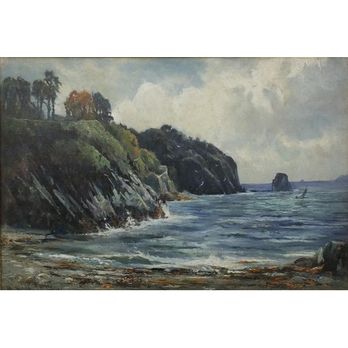 2347 - H Hadfield Cubley - Oil onto board coastal scene, gilt framed, 74cm x 47cm excluding the frame