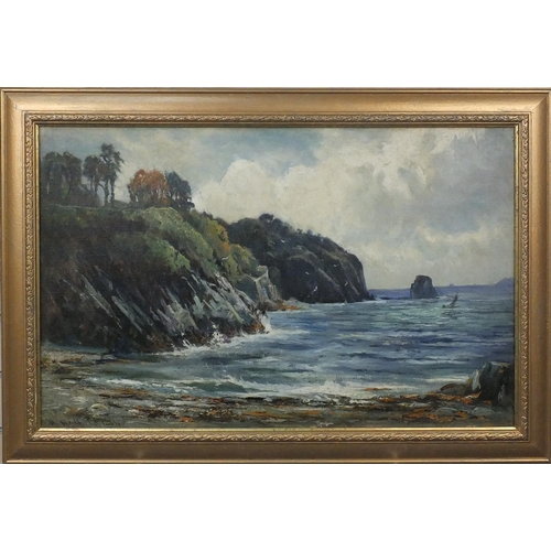 2347 - H Hadfield Cubley - Oil onto board coastal scene, gilt framed, 74cm x 47cm excluding the frame