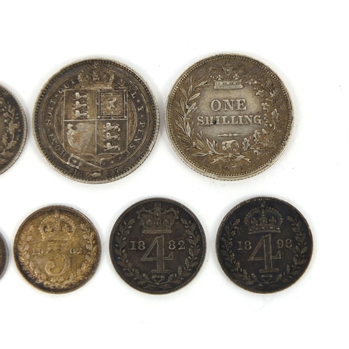 290 - Eight Victorian and later British coins including Maundy coins, two shillings dated 1872 and 1887, a... 