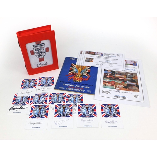 248 - Ten 1966 World Cup Jules Rimet signed autograph cards together with a 1966 England v West Germany pr... 