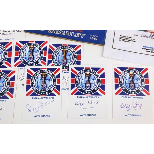 248 - Ten 1966 World Cup Jules Rimet signed autograph cards together with a 1966 England v West Germany pr... 