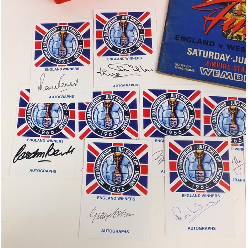 248 - Ten 1966 World Cup Jules Rimet signed autograph cards together with a 1966 England v West Germany pr... 