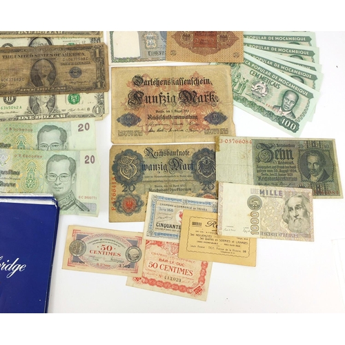 313 - Collection of British and World bank notes including 1861 Confederate States of America twenty dolla... 