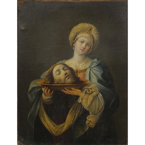 1112 - 18th century unframed oil onto canvas, Herodias Bearing the Head of St. John the Baptist, 59cm x 43c... 
