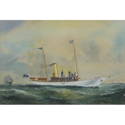 1133 - Reuben Chappell - Watercolour, clipper at sea, mounted and framed, 50cm x 34cm excluding the mount a... 