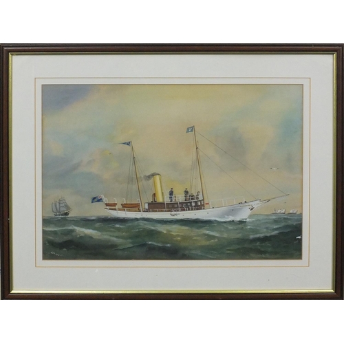 1133 - Reuben Chappell - Watercolour, clipper at sea, mounted and framed, 50cm x 34cm excluding the mount a... 