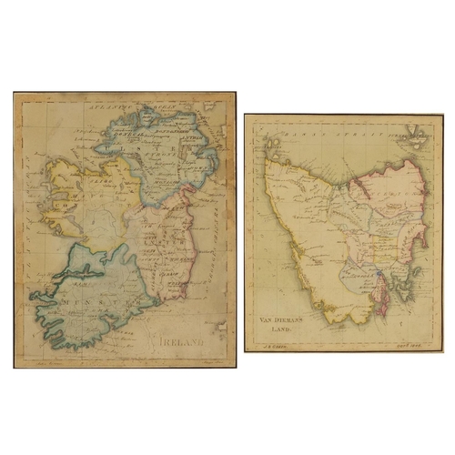 221 - John Green - Two mid 19th century ink and watercolour maps, one of Van Dieman's Land (Tazmania) the ... 