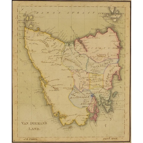 221 - John Green - Two mid 19th century ink and watercolour maps, one of Van Dieman's Land (Tazmania) the ... 