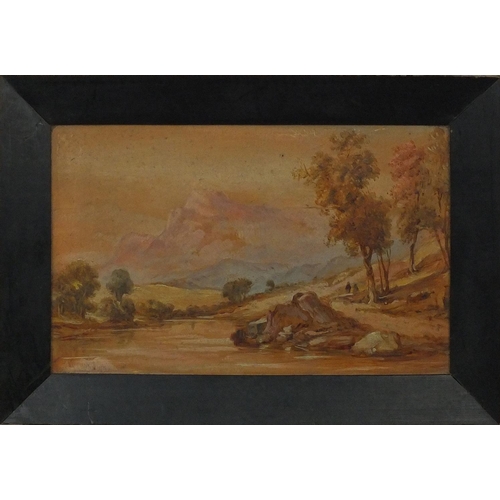 1218 - 19th century Italian oil onto board, figures in a landscape, bearing a signature Vernir, George Scar... 