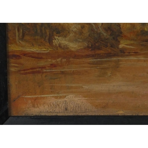 1218 - 19th century Italian oil onto board, figures in a landscape, bearing a signature Vernir, George Scar... 