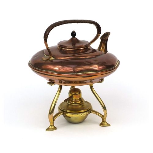 802 - Arts & Crafts copper kettle on brass stand by William Arthur Smith Benson, overall 25cm high