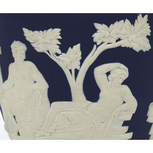 699 - Wedgwood Jasperware Portland vase, decorated in low relief with a continuous classical scene, impres... 