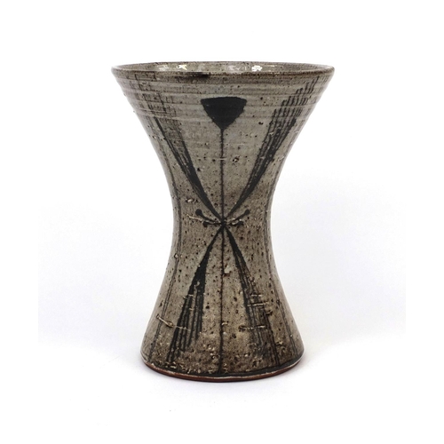 765 - David Leach studio pottery vase of waisted form, impressed marks to the base, 23cm high