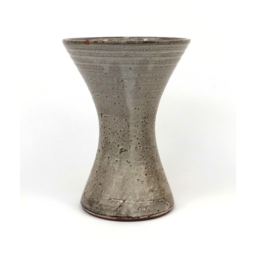 765 - David Leach studio pottery vase of waisted form, impressed marks to the base, 23cm high