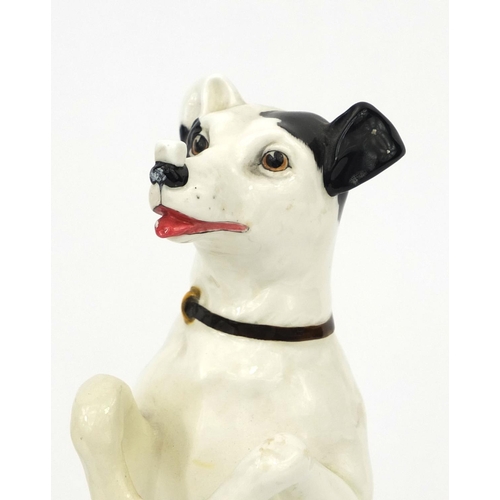 758 - Pair of Royal Doulton begging dogs, possibly advertising for Stauffer Son & Co, factory marks to the... 