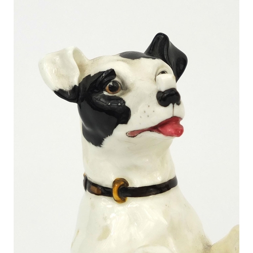 758 - Pair of Royal Doulton begging dogs, possibly advertising for Stauffer Son & Co, factory marks to the... 