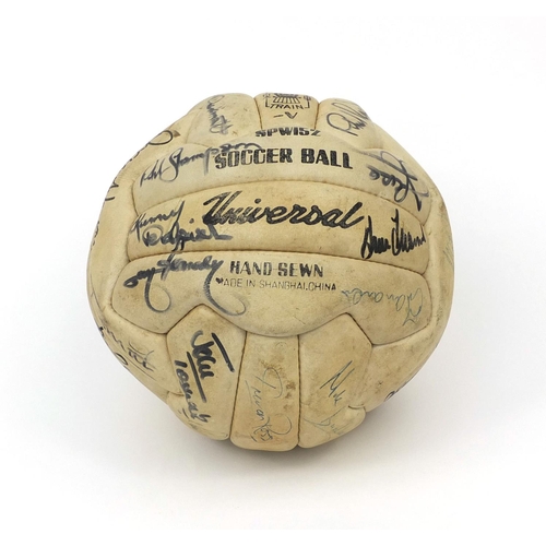 249 - Soccer Star leather football signed by the 1977 Liverpool and Everton team including Phil Thompson a... 