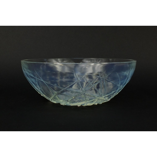 736 - René Lalique opalescent Graines D'Asperge pattern bowl, moulded to the underside, relief moulded R L... 