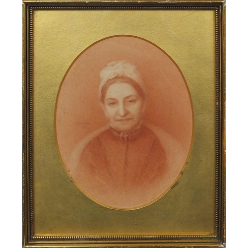 1268 - Red crayon portrait of an elderly lady, bearing a signature B M Greger...? 1902, mounted and gilt fr... 