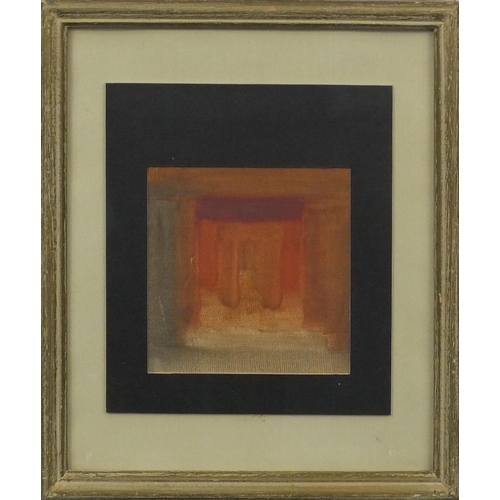 1267 - Oil and card abstract composition, mounted and framed, 20cm x 18cm excluding the mount and frame