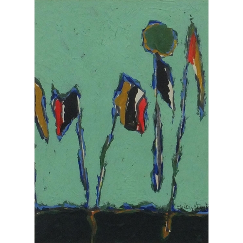 1290 - Hervé Constant 1991 - Oil, flags, titled and inscribed verso, mounted and framed, 18.5cm x 13cm excl... 