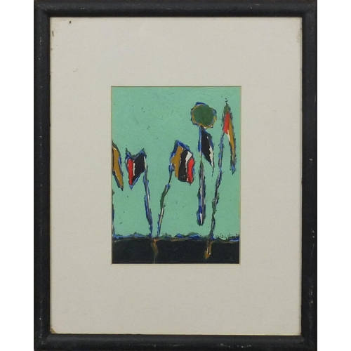 1290 - Hervé Constant 1991 - Oil, flags, titled and inscribed verso, mounted and framed, 18.5cm x 13cm excl... 