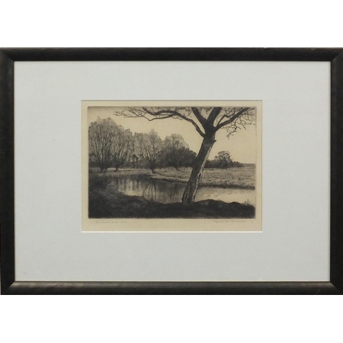 1277 - Alfred Richard Blundell - Pencil signed etching, the bend of the river, mounted and framed, 27cm x 2... 